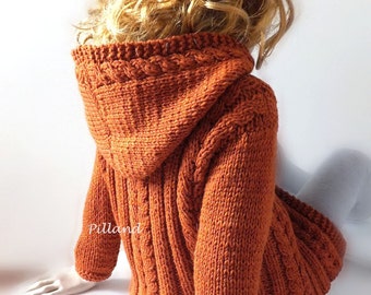 Childrens Toddlers Knit Hoodie, Cable Knit Jacket, Children's Coat, Many Colors Available