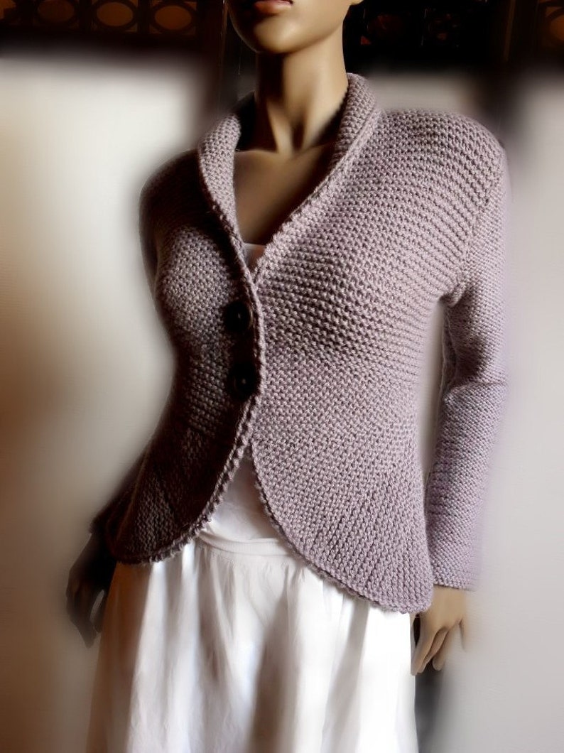 Women's Hand Knit Sweater Jacket Purple Grey Wool Sweater Cardigan Many Colors Available image 3