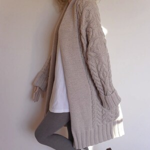 Women's Cable Knit Sweater, Knitted Alpaca and Wool Cardigan, Many colors available image 4