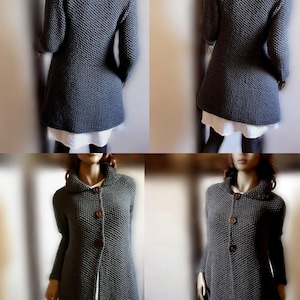 Women's hand knit sweater Knit coat Merino wool cardigan coat Handmade Sweater Knitted Jacket Custom Color Natural Fiber Knitwear image 3