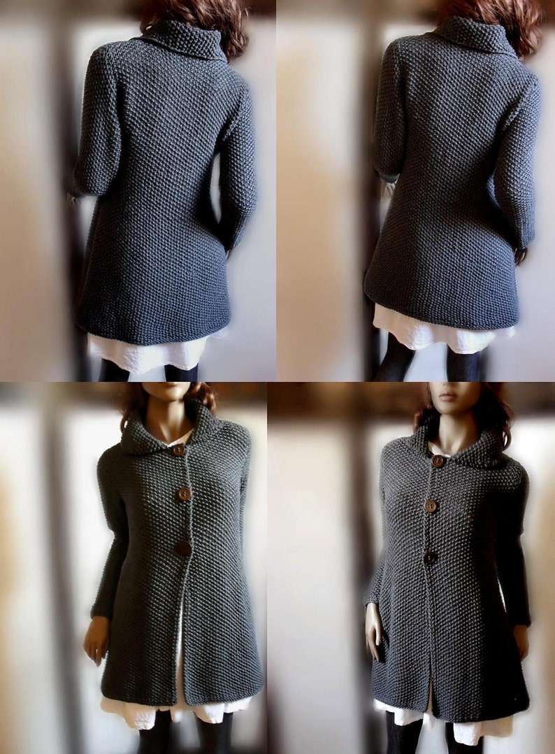 Women's hand knit sweater Knit coat Merino wool cardigan coat Handmade Sweater Knitted Jacket Custom Color Natural Fiber Knitwear image 3