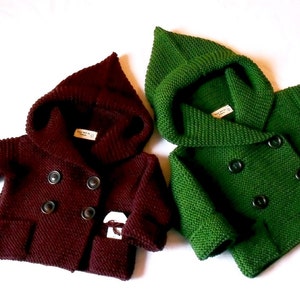 Hand Knit baby coat Hooded children's Jacket Merino wool Coat with pockets Different sizes and colors image 2