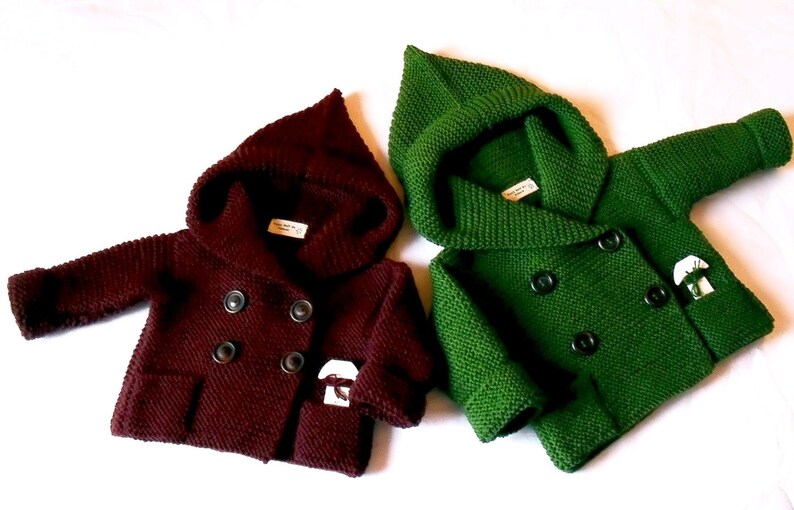 Hand Knit baby coat Hooded children's Jacket Merino wool Coat with pockets Different sizes and colors image 2