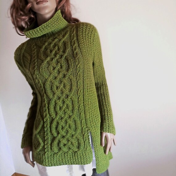 green cable knit sweater womens
