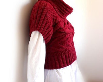 Hand Knit short sleeves vest sweater Knit  Women's Vest Women's knitwear Turtleneck Pullover Cable knit sweater, Many colors available