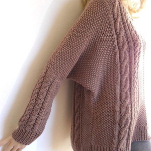 Hand Knit Sweater Bat sleeves Open neckline tunic sweater Loose fit cable knit pullover image 3