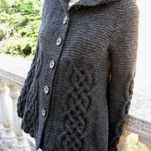 Knit Sweater Womens Cable Knit Jacket Cardigan Dark Grey Hooded Coat image 3