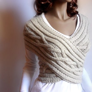 Hand Knit Vest Cable Knit Womens Sweater Knit Cowl, Many colors available image 2