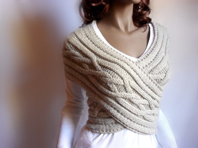 Hand Knit Vest Cable Knit Womens Sweater Knit Cowl, Many colors available image 2