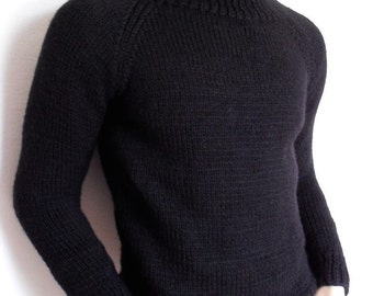 Mens Sweater Black Ski sweater Unisex Knit Alpaca and Wool Sweater
