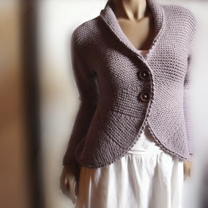 Women's Hand Knit Sweater Jacket Purple Grey Wool Sweater Cardigan Many Colors Available image 2