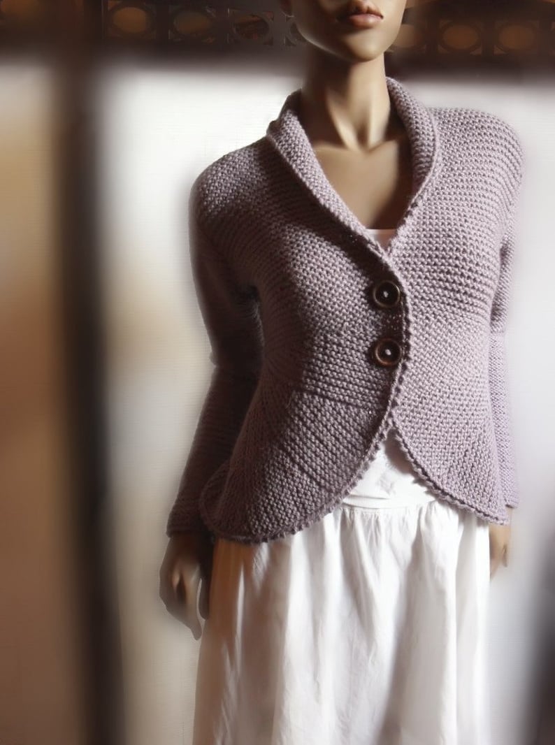 Women's Hand Knit Sweater Jacket Purple Grey Wool Sweater Cardigan Many Colors Available image 2