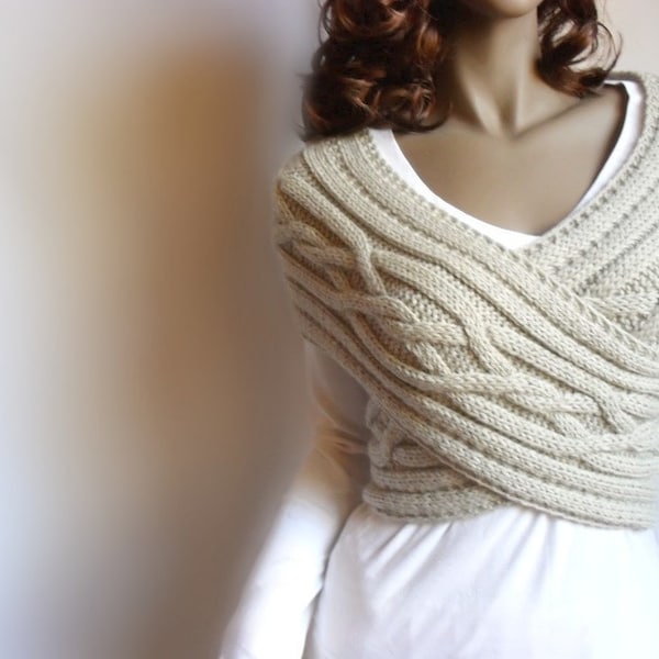 Hand Knit Vest Cable Knit Womens Sweater Knit Cowl, Many colors available