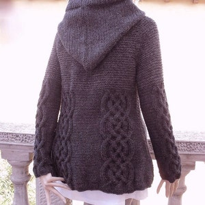 Knit Sweater Womens Cable Knit Jacket Cardigan Dark Grey Hooded Coat image 4