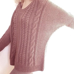 Hand Knit Sweater Bat sleeves Open neckline tunic sweater Loose fit cable knit pullover image 4