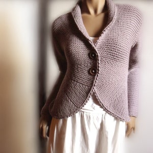 Women's Hand Knit Sweater Jacket Purple Grey Wool Sweater Cardigan Many Colors Available image 1