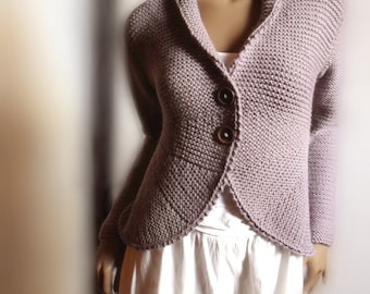 Hand Knit Alpaca Wool Cardigan Jacket Heather Gray or Custom