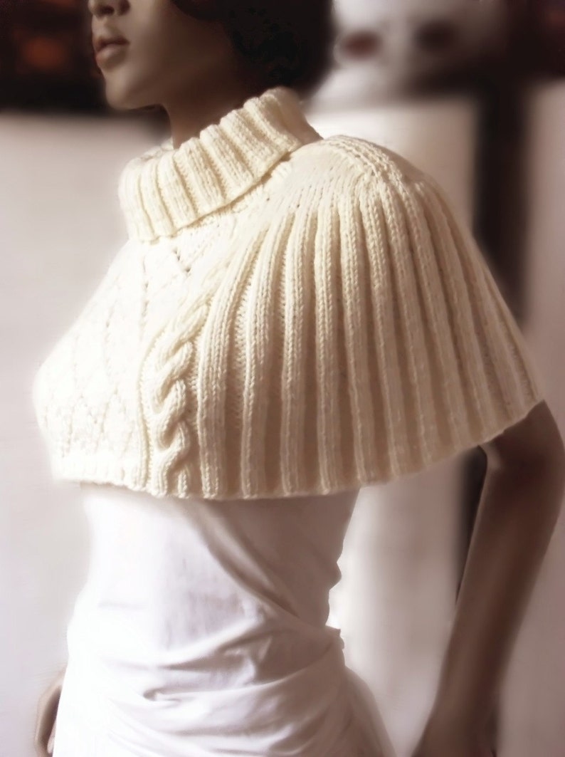 Women's Shrug Cape Shoulder Warmer Mini Poncho Hand Knit Sweater Many Colors available image 2