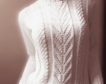 Off White merino extrafine sporty sweater with buttoned collar cables and lace pattern NEW ITEM