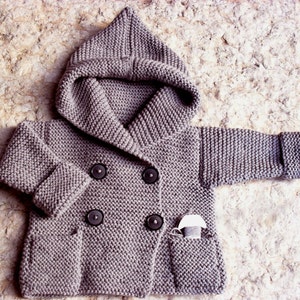 Hand Knit baby coat Hooded children's Jacket Merino wool Coat with pockets Different sizes and colors image 3