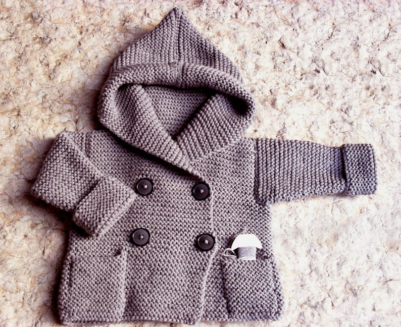 Hand Knit baby coat Hooded children's Jacket Merino wool Coat with pockets Different sizes and colors image 3