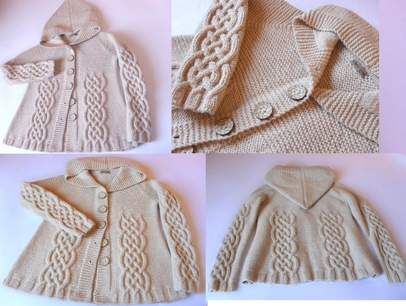 Hand Knit Sweater Womens Cable Knit Cardigan Hooded Coat ...