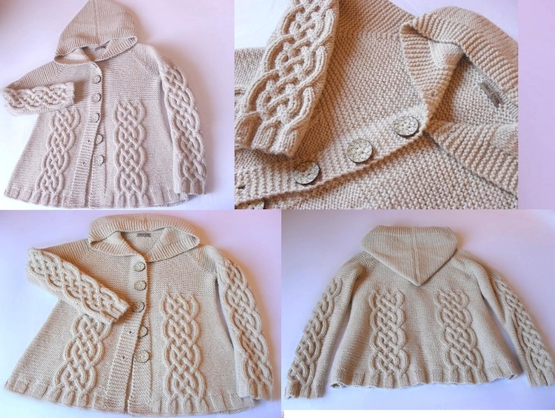 Hand Knit Sweater Womens Cable Knit Cardigan Hooded Coat Chocolate Brown Many Colors Available image 4