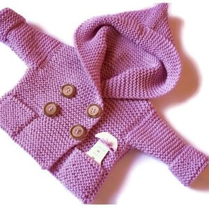 Hand Knit baby coat Hooded children's Jacket Merino wool Coat with pockets Different sizes and colors image 4