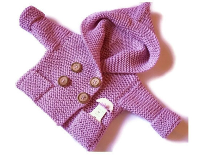 Hand Knit baby coat Hooded children's Jacket Merino wool Coat with pockets Different sizes and colors image 4