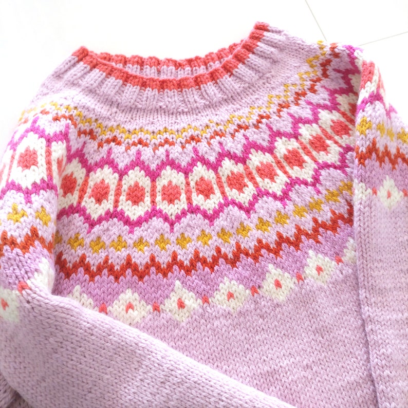 Fire Isle Knit Multicolor Round Joke Sweater Handmade Pullover Pilland Knits Natural Fiber Sweater Purple Knit Sweater Custom Color Knitwear
