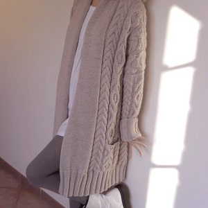 Women's Cable Knit Sweater, Knitted Alpaca and Wool Cardigan, Many colors available image 3