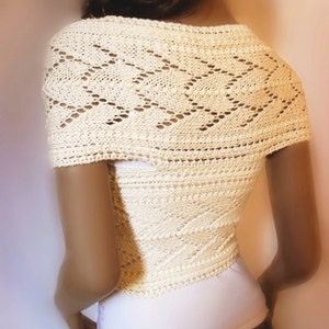 Women's Hand Knitted Sweater Vest Lace Knit Cotton Cross Vest Wrap Sweater Natural Fiber Knit, Many colors available image 2