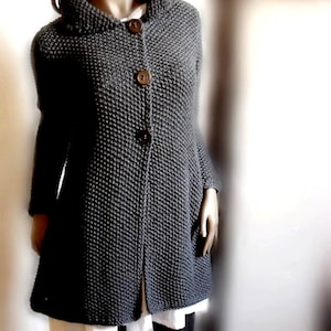 Women's hand knit sweater Knit coat Merino wool cardigan coat Handmade Sweater Knitted Jacket Custom Color Natural Fiber Knitwear image 2