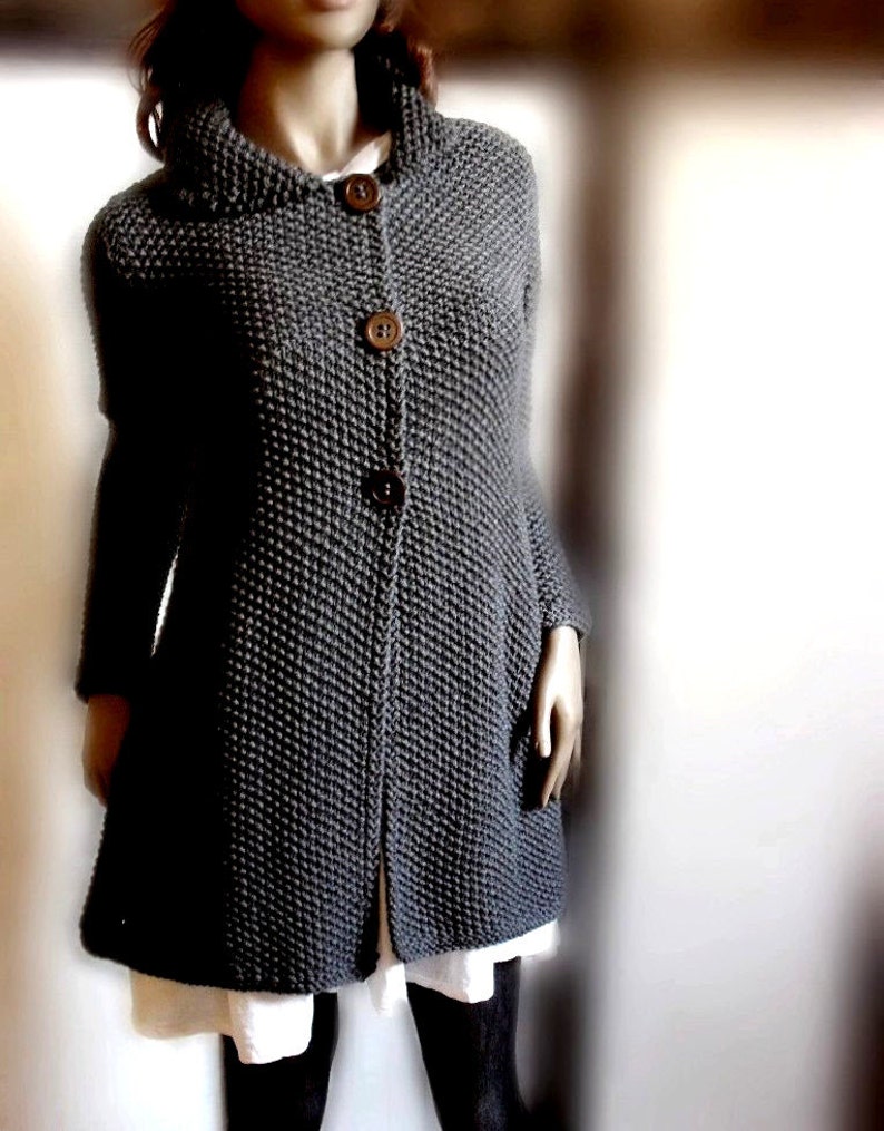 Women's hand knit sweater Knit coat Merino wool cardigan coat Handmade Sweater Knitted Jacket Custom Color Natural Fiber Knitwear image 2