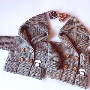 Hand Knit baby coat Hooded children's Jacket Merino wool Coat with pockets Different sizes and colors image 1