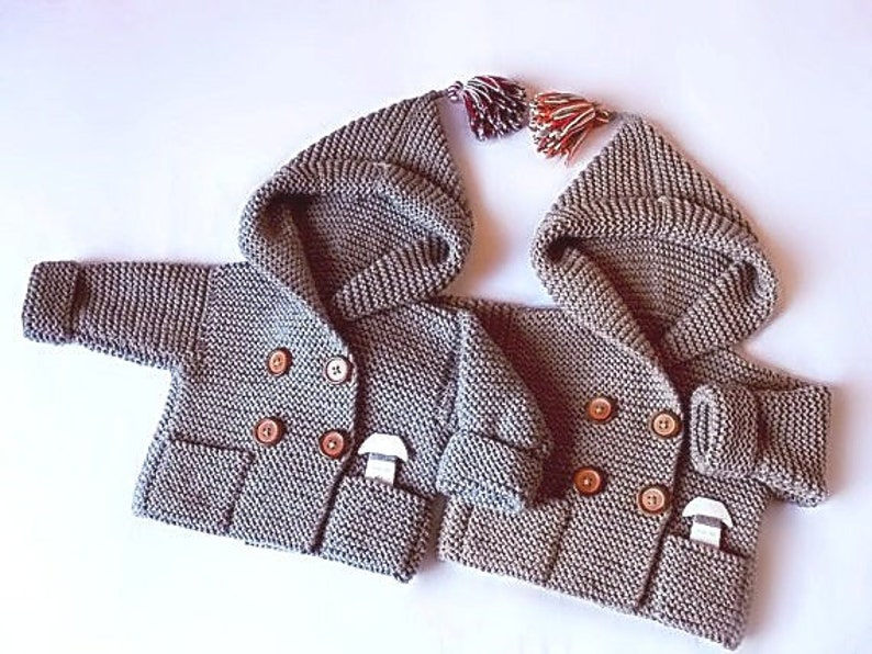Hand Knit baby coat Hooded children's Jacket Merino wool Coat with pockets Different sizes and colors image 1