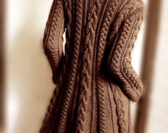 Hand Knit Wool Cable Sweater Coat Cable Knit Sweater Many Colors Available