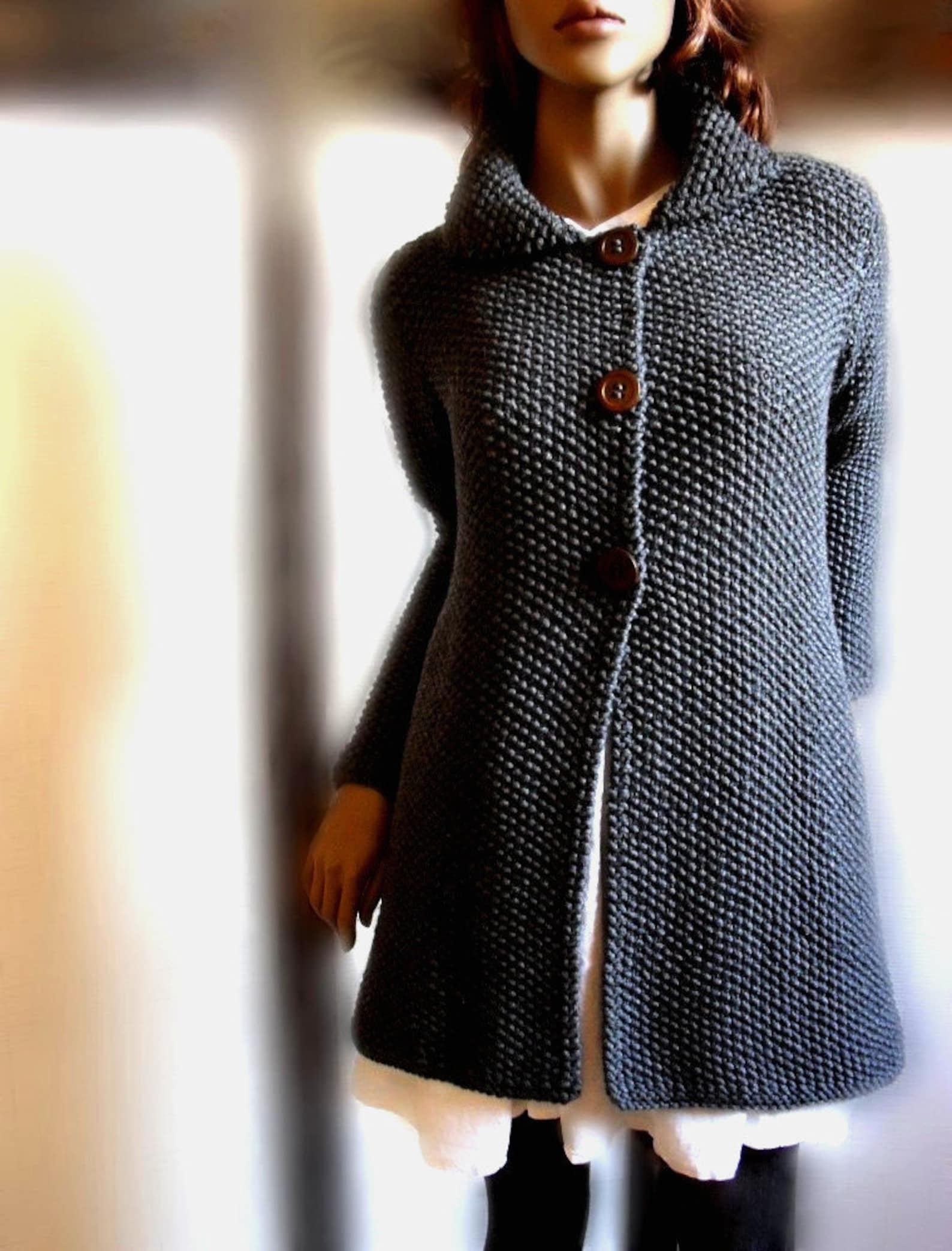 Women's Hand Knit Sweater Knit Coat Merino Wool Cardigan Etsy