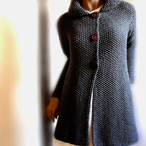 Women's hand knit sweater Knit coat Merino wool cardigan coat Handmade Sweater Knitted Jacket Custom Color Natural  Fiber Knitwear