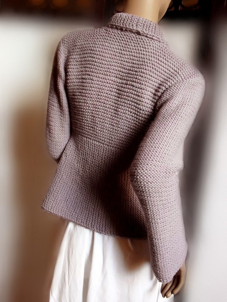 Women's Hand Knit Sweater Jacket Purple Grey Wool Sweater Cardigan Many Colors Available image 4