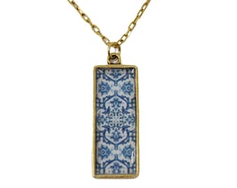 Mediterranean Royal Blue Tile Pendant Necklace