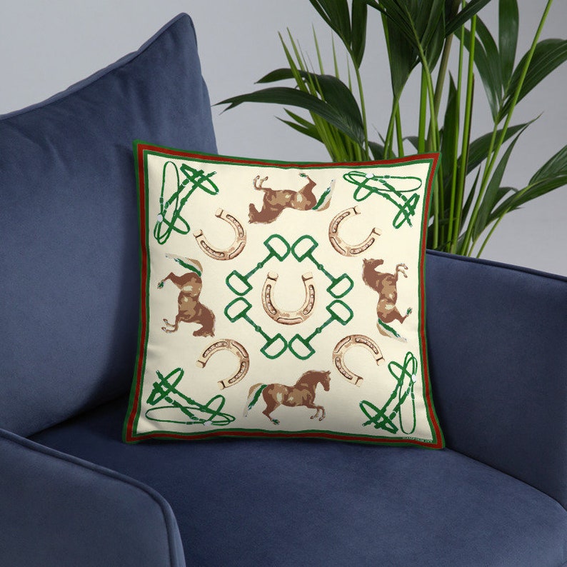 Stile Equestre Throw Pillow , Equestrian Throw Pillow Horse Throw Pillow Hunter Green Throw Pillow Equestrian Home Decor Horse Home Decor image 3