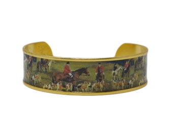 Hunt Scene Cuff Bracelet - Horse Bracelet, Horse Jewelry, Gift for Horse Lover, Equestrian Jewelry, Equestrian Bracelet, Horse Cuff