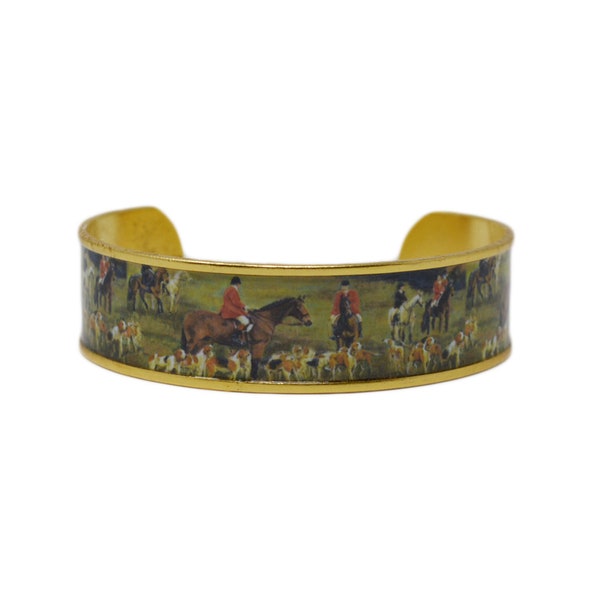 Hunt Scene Cuff Bracelet - Horse Bracelet, Horse Jewelry, Gift for Horse Lover, Equestrian Jewelry, Equestrian Bracelet, Horse Cuff