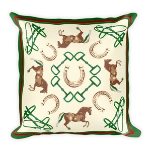 Stile Equestre Throw Pillow , Equestrian Throw Pillow Horse Throw Pillow Hunter Green Throw Pillow Equestrian Home Decor Horse Home Decor image 1