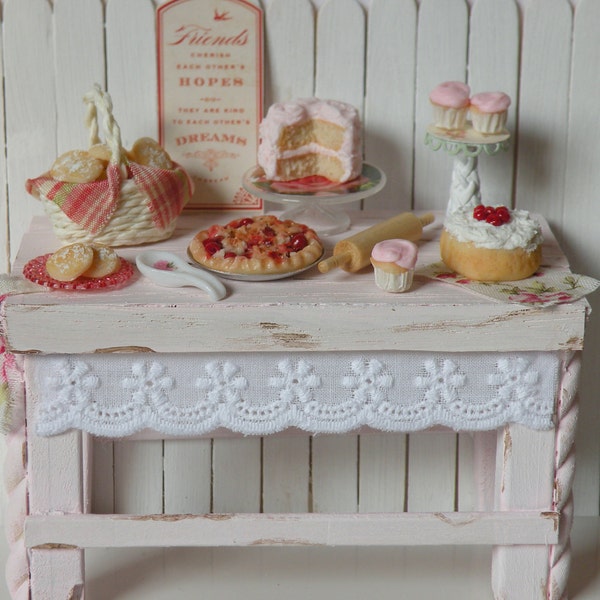 Miniature shabby chic bakery table