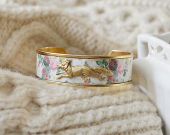 Floral Jewelry Floral Bracelet Floral Cuff, Mother's Day Gift, Gifts for Mom, Equestrian Cuff Equestrian Bracelet Fox Bracelet Fox Jewelry