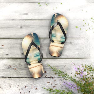 Beach Vibes Flip Flops - Summer Sandals, Vacation Footwear, Tropical Ocean Print, Gift for Beach Lovers, Poolside Fashion