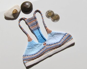 Women Knitted Cotton Bikini Top / Underwear Bra / Festival Clothing SEAMAR by Knit Mystique