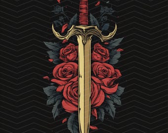Romantasy Sword and Roses Digital Print - Fantasy Art for Romance Lovers - Instant Download